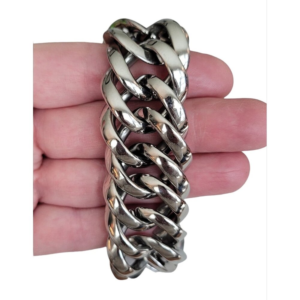 9SQ Ross Simons Stainless Steel Silver Tone Large Chain Link Bracelet, 7.5” K376